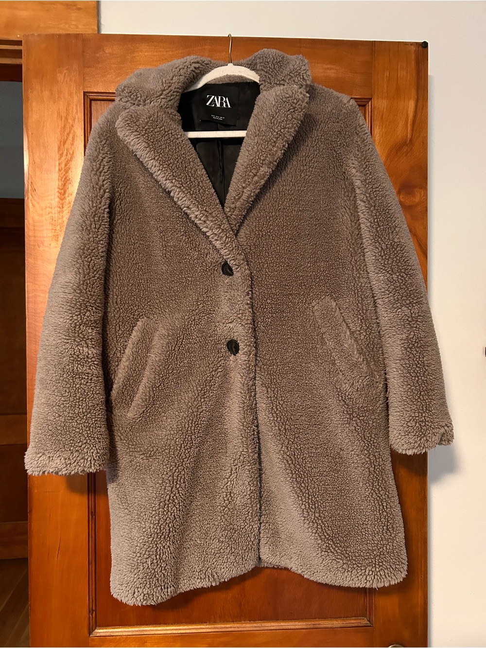 Zara Taupe Teddy Jacket with Lapel Collar